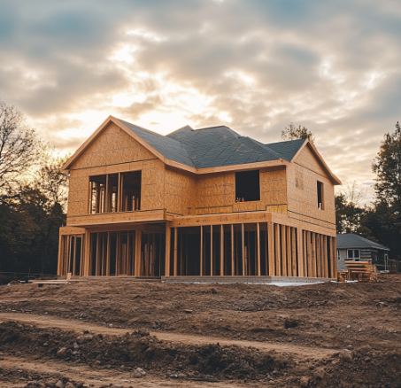 Maison individuelle en bois en cours de construction