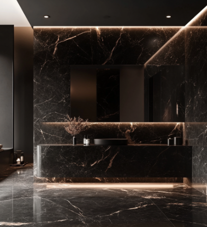 Marbre noir dans une salle de bain
