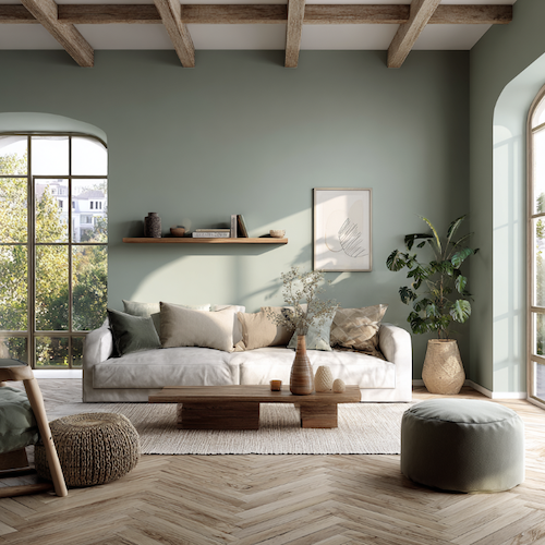 Salon avec décoration vert sauge