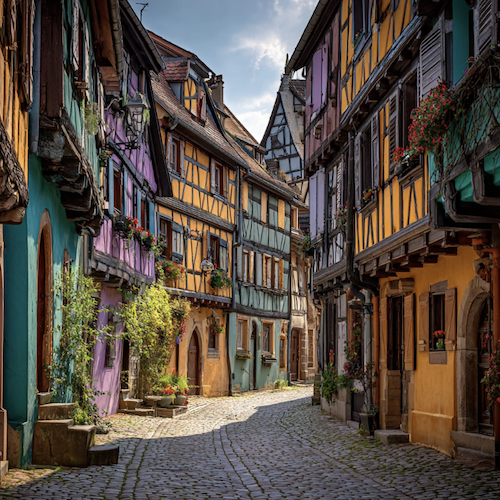 Rue colorée maisons à colombage alsaciennes