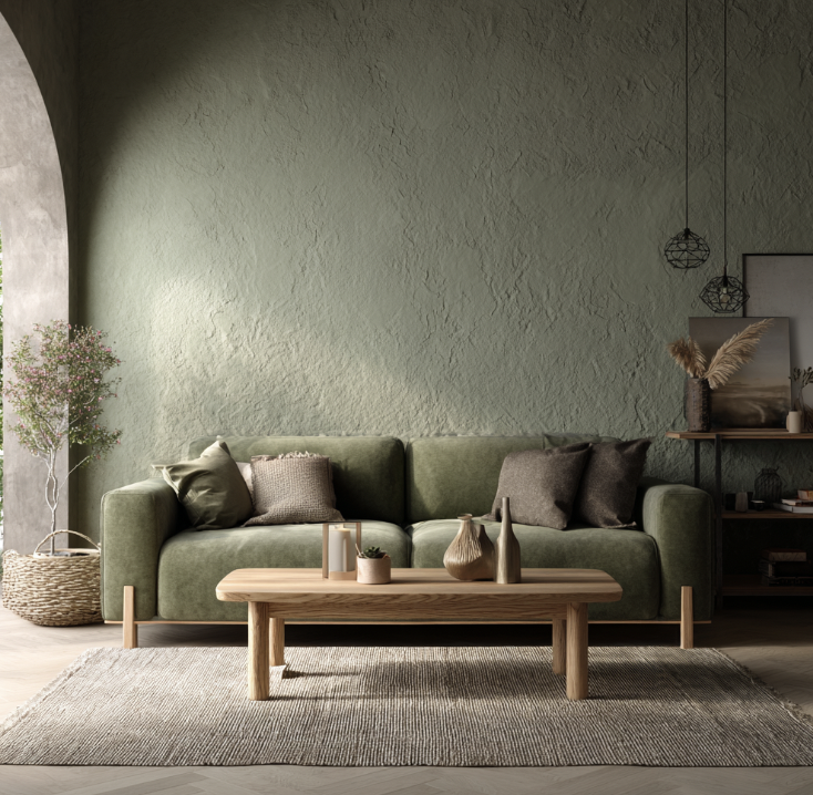 Salon vert sauge moderne